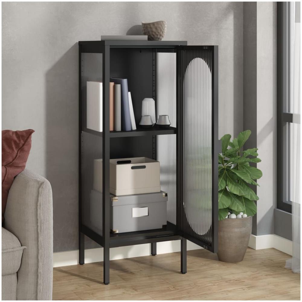 Credenza Nera 40x35x105 Cm Vetro E Acciaio - Foto 3