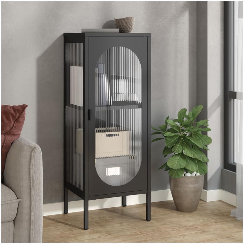 Credenza Nera 40x35x105 Cm Vetro E Acciaio - Foto 1