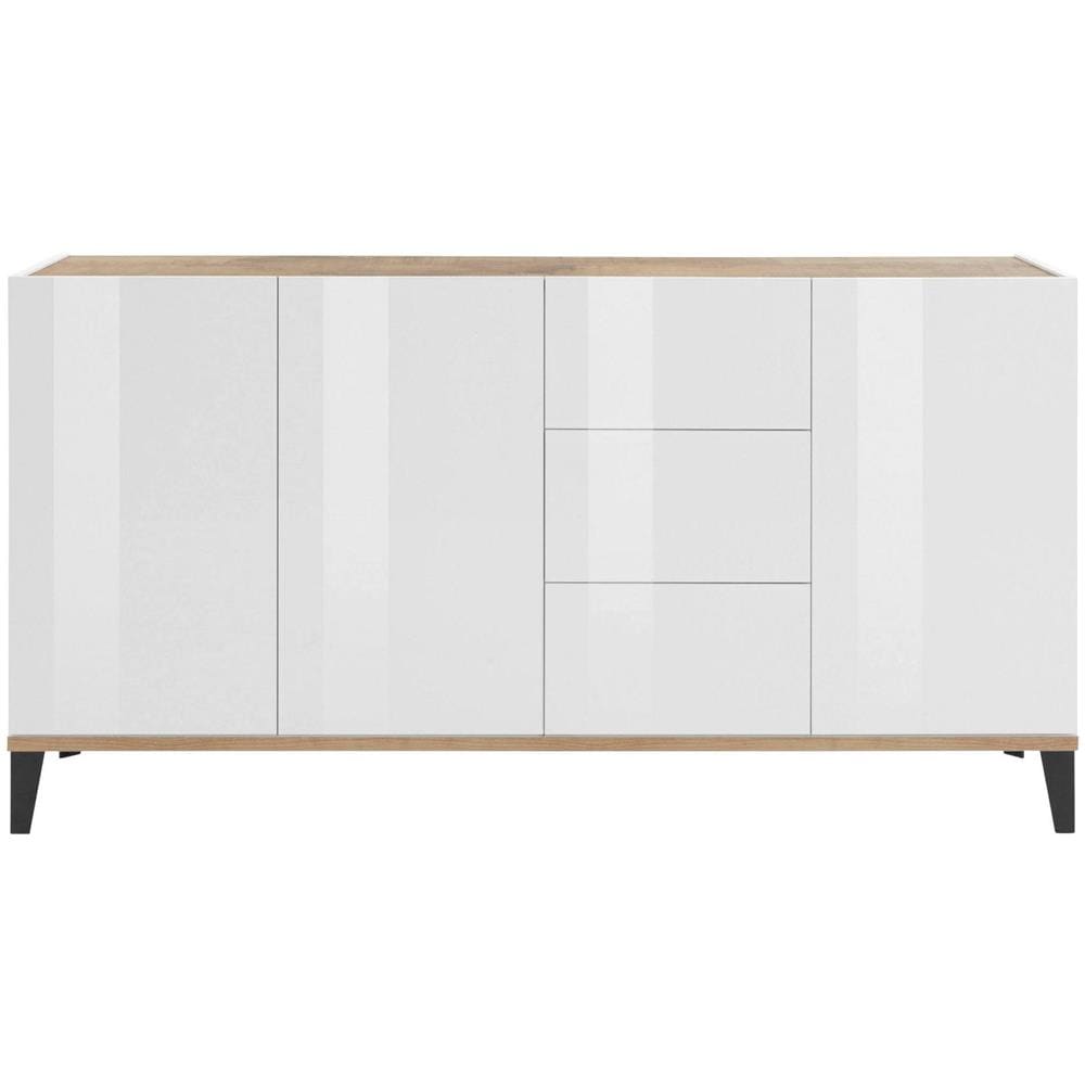 Credenza Paolo, Madia Da Cucina 3 Ante E 3 Cassetti, Buffet Da Soggiorno, 100% Made In Italy, Cm 160x40h82, Bianco Lucido E Acero - Foto 4