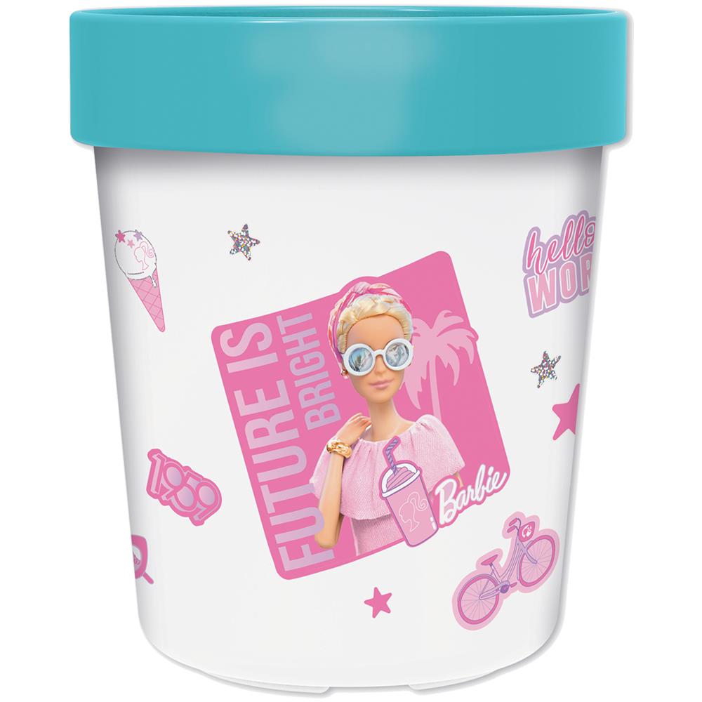 Bicchiere Bianco Azzurro E Rosa Per Bambini In Plastica Barbie 260 Ml Con Base Antiscivolo - Foto 1