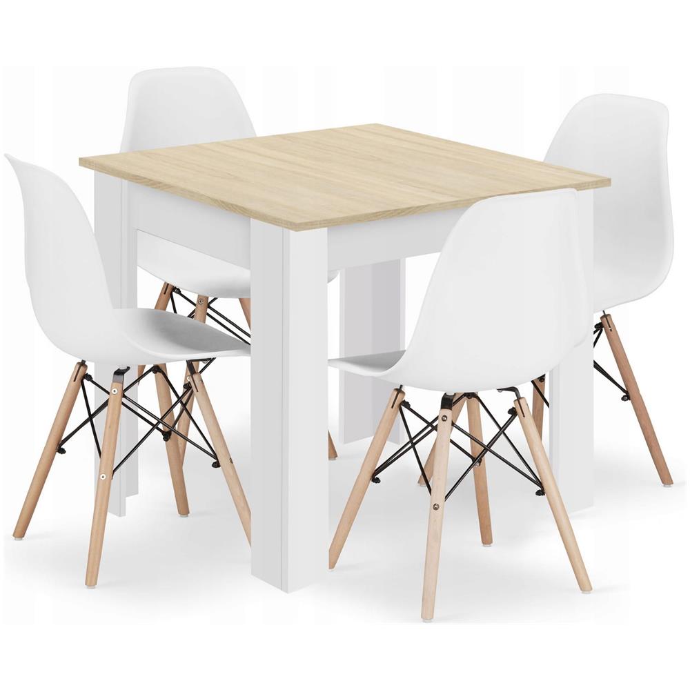 Tavolo quadrato SET 80x80 rovere Sonoma + 4 sedie bianche OSAKA - Foto 1