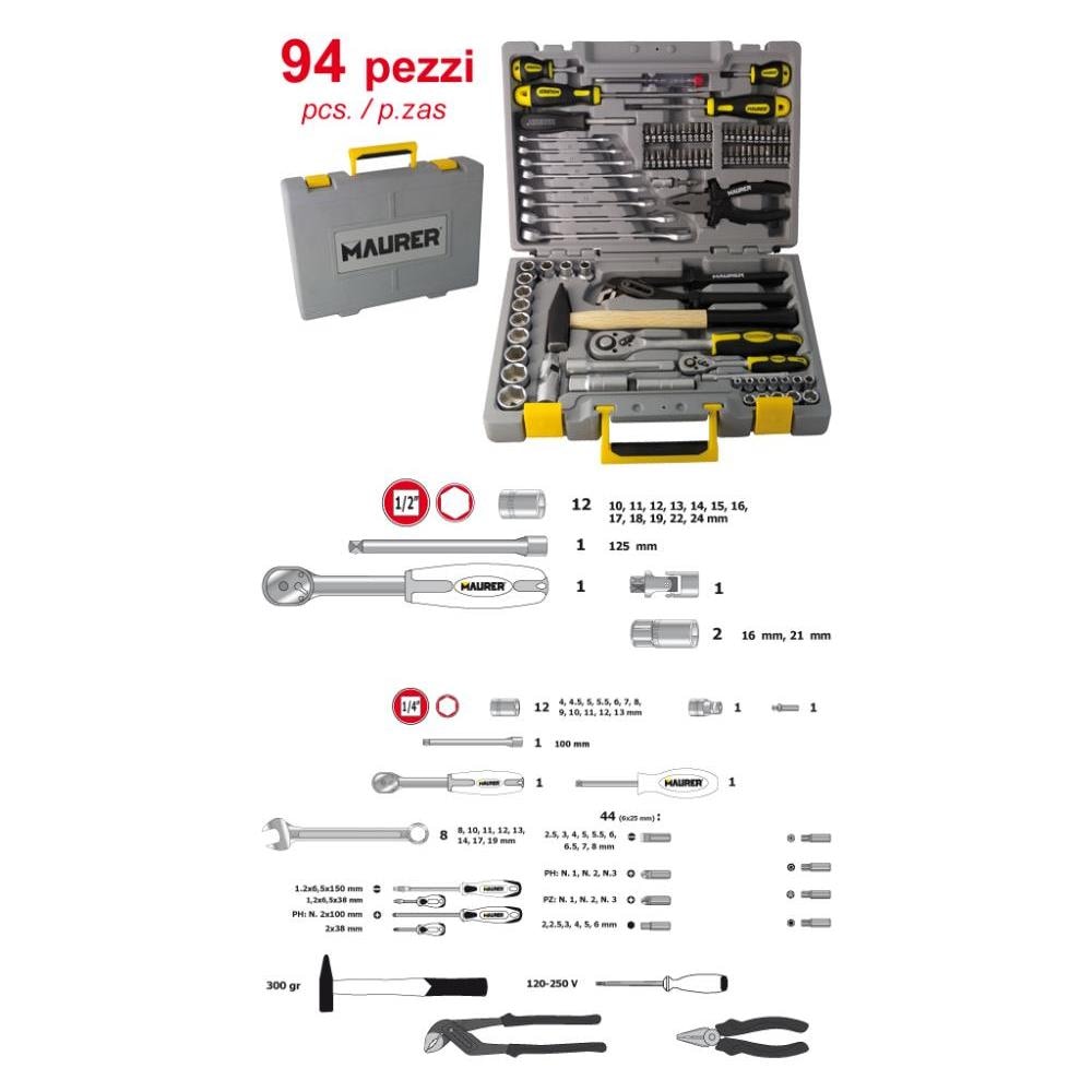 Chiavi Bussole Accessori Utensili ed Inserti Attacco 1/4" e 1/2" Set 94 Pezzi 95589 - Foto 2
