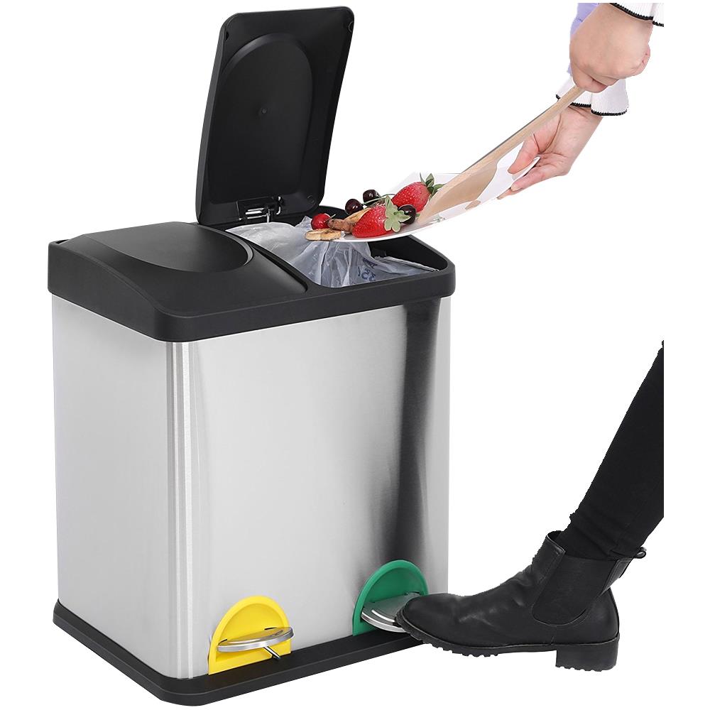 BAKAJI Pattumiera Raccolta Differenziata in Acciaio Inox e Plastica con Scomparti Multicolore 45 lt 