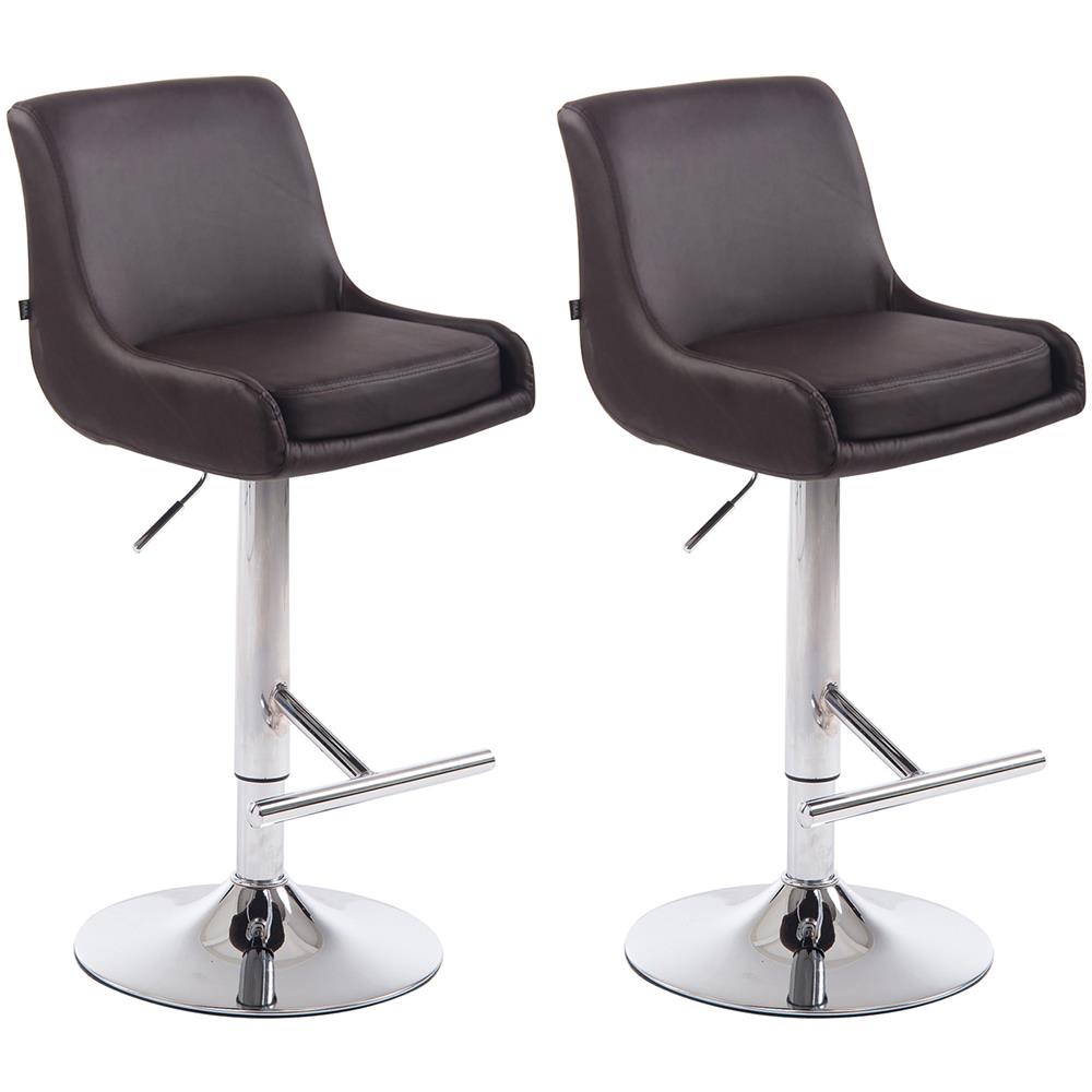 Set 2 Sgabelli Bancone Imbottiti Club in Similpelle - Coppia Sedie Alte Cucina con Schienale e Poggiapiedi, Altezza Regolabile 67-87 cm Marrone - Foto 1