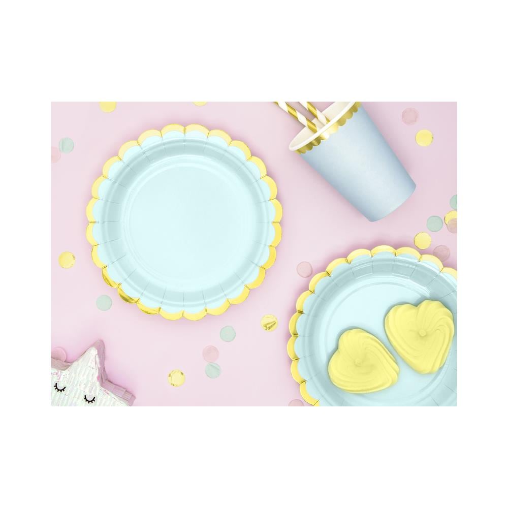 Partydeco - 6 Piattini In Cartone Color Menta Bordo Oro 18 Cm - Foto 2