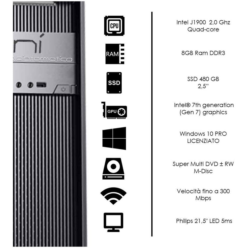 Pc Fisso Completo 8gb Ram Ssd 480gb Monitor Mouse Tastiera Altoparlanti Inclusi - Foto 2