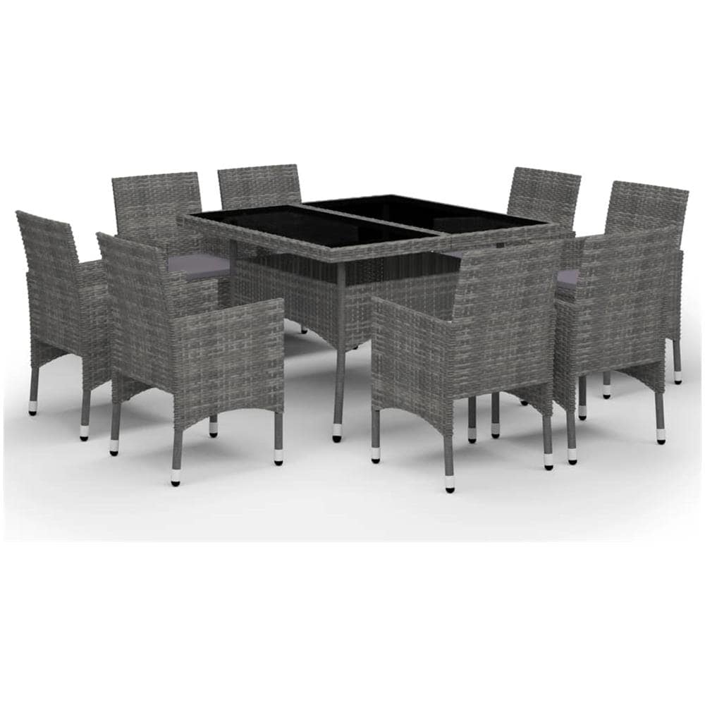 Set Mobili Da Pranzo Per Giardino 9pz Polyrattan E Vetro Grigio - Foto 2