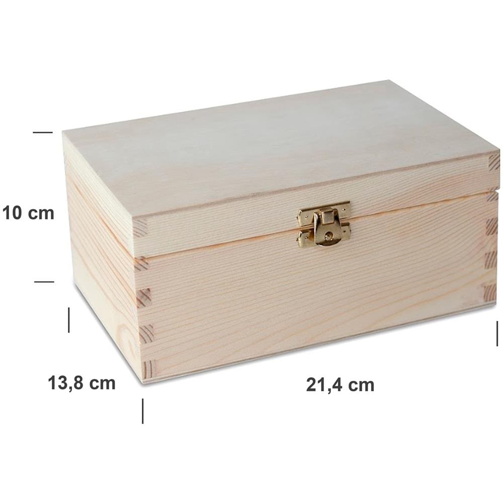 Piccola Scatola In Legno Con Coperchio | 21,4 X 13,8 X 10 Cm | Chiusura | Cassetta Conteniore Portaoggetti Portagiochi Cofanetto | Perfetta Per Decoupage Documenti Giocattoli Attrezzi - Foto 2