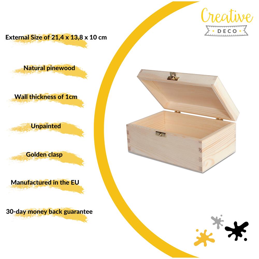 Piccola Scatola In Legno Con Coperchio | 21,4 X 13,8 X 10 Cm | Chiusura | Cassetta Conteniore Portaoggetti Portagiochi Cofanetto | Perfetta Per Decoupage Documenti Giocattoli Attrezzi - Foto 5