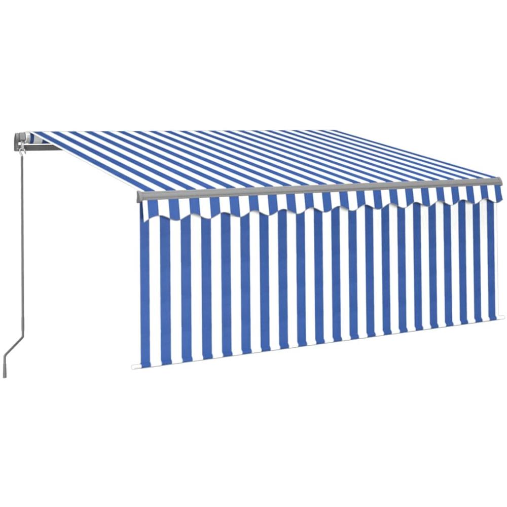 Tenda Sole Retrattile Manuale Parasole LED 3,5x2,5 m Blu Bianca - Foto 1