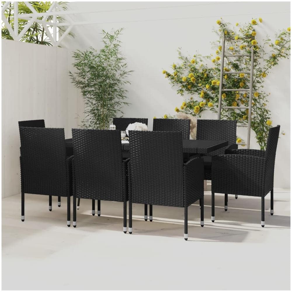 Set Mobili Da Pranzo Per Giardino 9 Pz In Polyrattan Nero - Foto 1