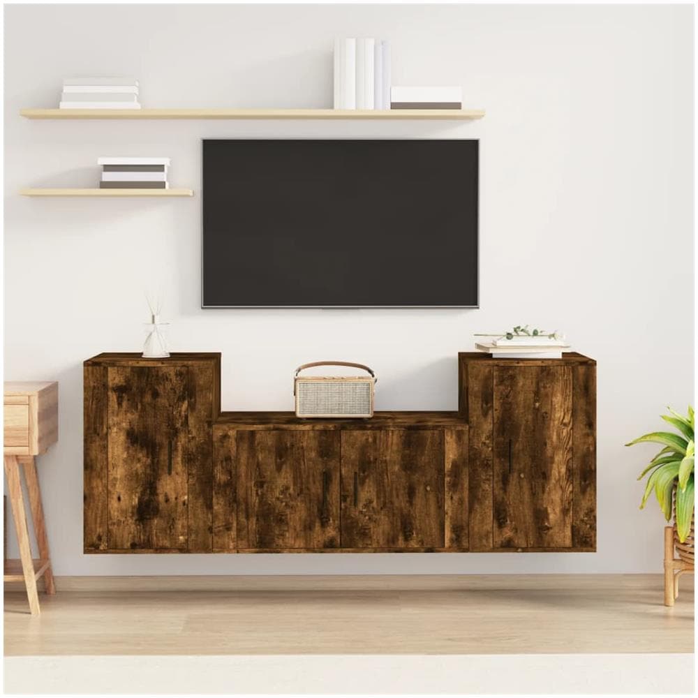 Set Mobili Porta Tv 3 Pz Rovere Fumo In Legno Multistrato - Foto 1