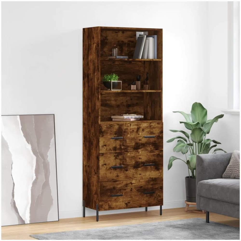 Credenza In Legno Rovere Fumo 180cm - Armadietto Alto Con Ante, Multiuso Per Soggiorno O Camera - Foto 4