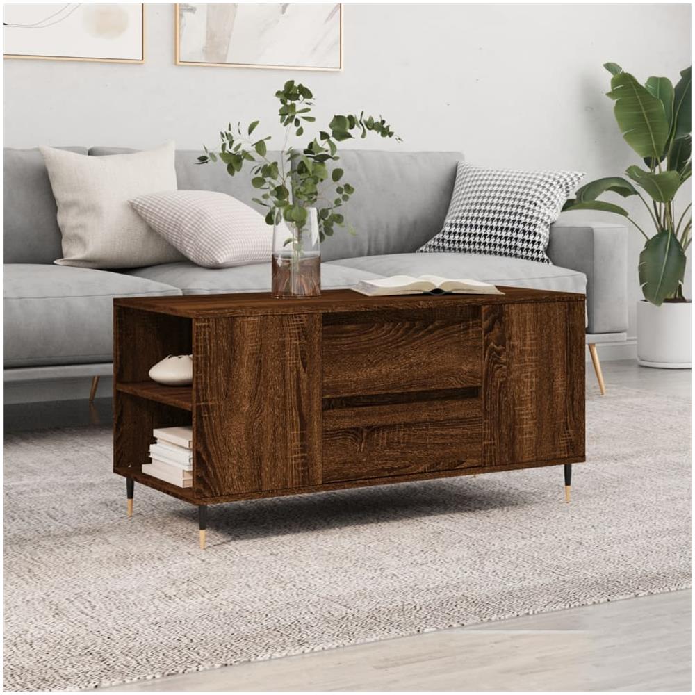 Tavolino Salotto Rovere Marrone 102x44,5x50cm Legno Multistrato - Foto 1