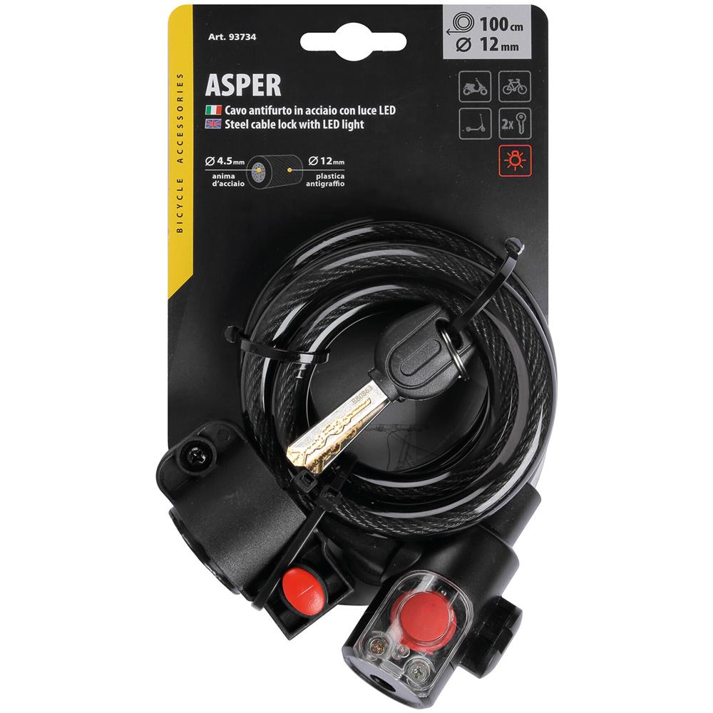 Asper, Cavo Antifurto In Acciaio Con Luce Led - ? 12 Mm - 100 Cm - Foto 2