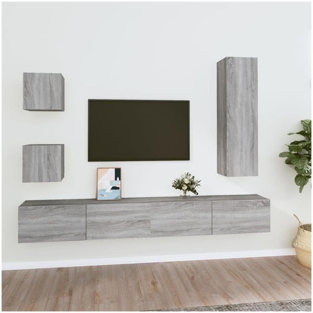 Set Di Mobili Porta Tv 5 Pz Grigio Sonoma In Legno Multistrato - Foto 1