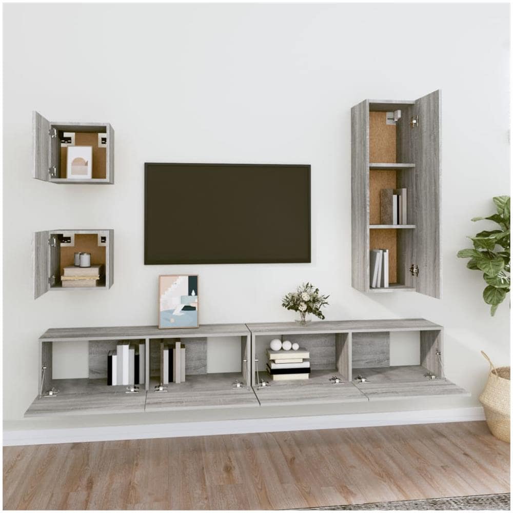 Set Di Mobili Porta Tv 5 Pz Grigio Sonoma In Legno Multistrato - Foto 3