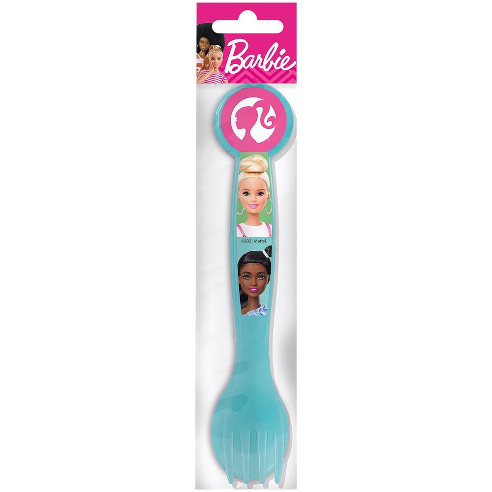 Set 2 Posate Azzurre Per Bambine In Plastica Barbie Cucchiaio E Forchetta - Foto 1