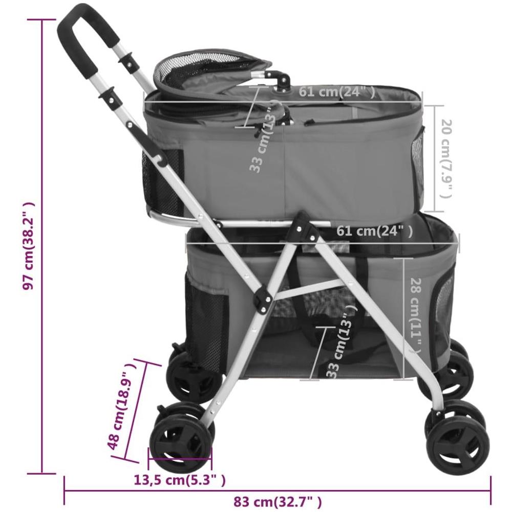 Passeggino Cani Pieghevole 2 Livelli Grigio 83x48x97cm Tessuto - Foto 10