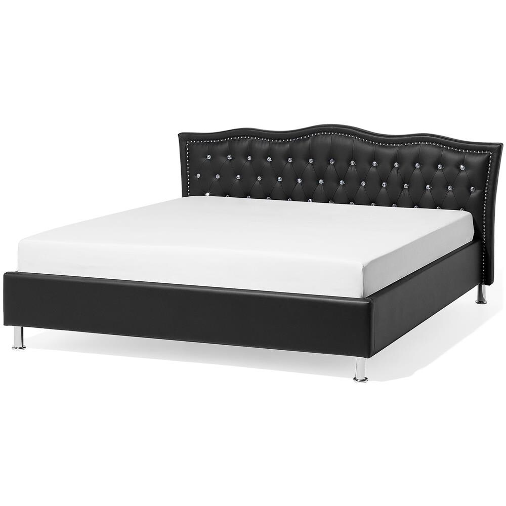 Letto Matrimoniale In Pelle Sintetica Nera 180x200cm Metz - Foto 1