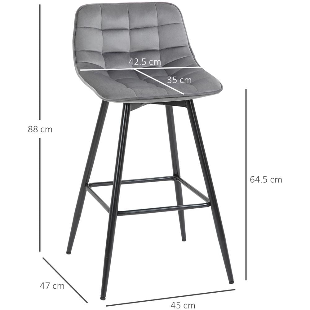 Set 2 Sgabelli Da Bar Sedie Imbottite Stile Nordico Velluto Grigio - Foto 2