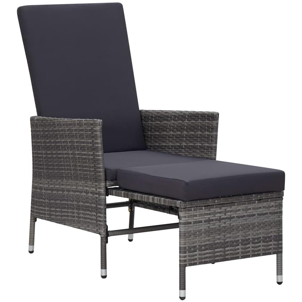 Sedia da Giardino Reclinabile con Cuscino in Polyrattan Grigio - Foto 3