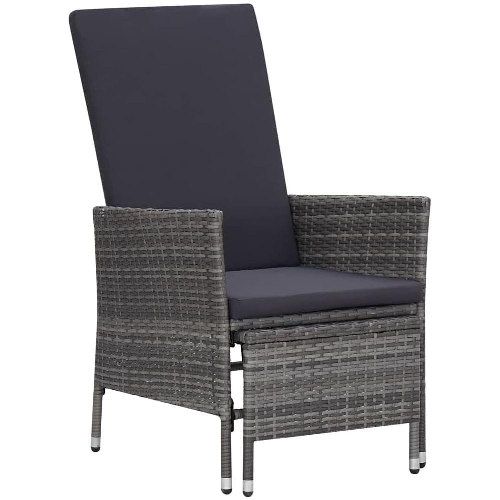 Sedia da Giardino Reclinabile con Cuscino in Polyrattan Grigio - Foto 1