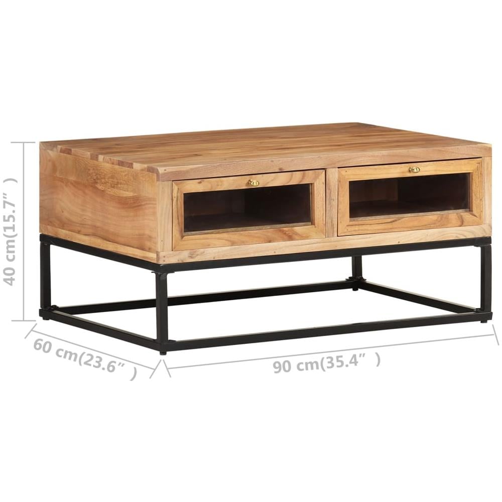 Tavolino Da Salotto 90x60x40 Cm In Legno Massello Di Acacia - Foto 8