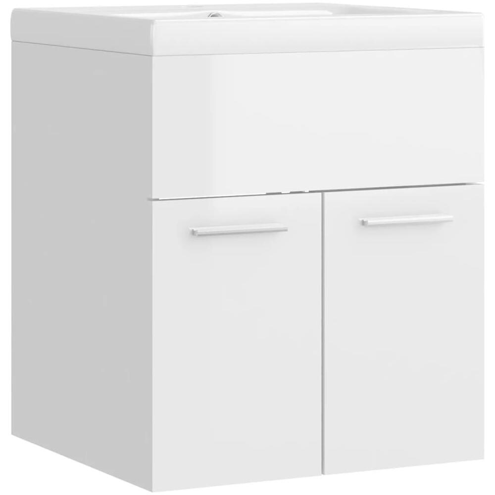 Mobile Bagno con Lavabo Integrato Bianco Lucido in Truciolato - Foto 2