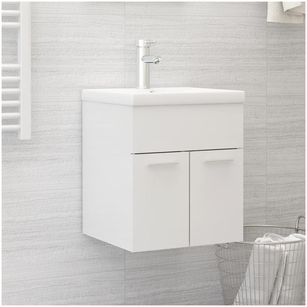 Mobile Bagno con Lavabo Integrato Bianco Lucido in Truciolato - Foto 1