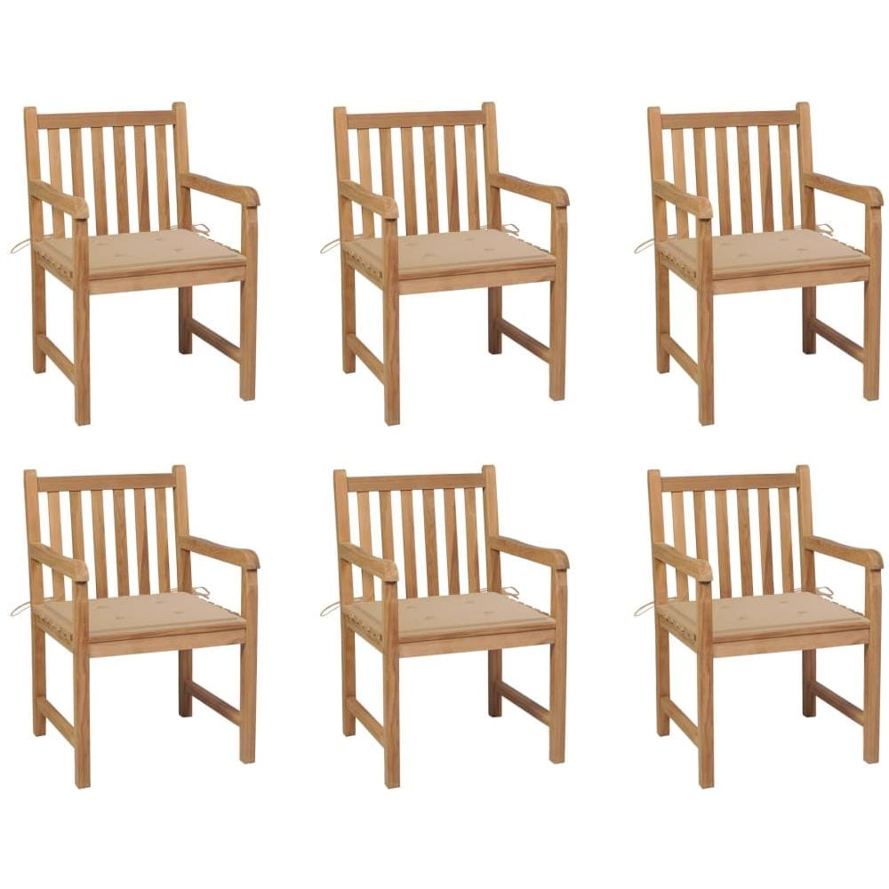 Sedie da Giardino 6 pz con Cuscini Beige in Massello di Teak - Foto 1