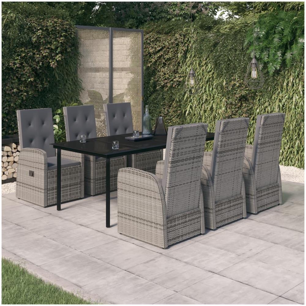 Set Mobili Da Pranzo Da Giardino 7 Pz Con Cuscini Grigio - Foto 1