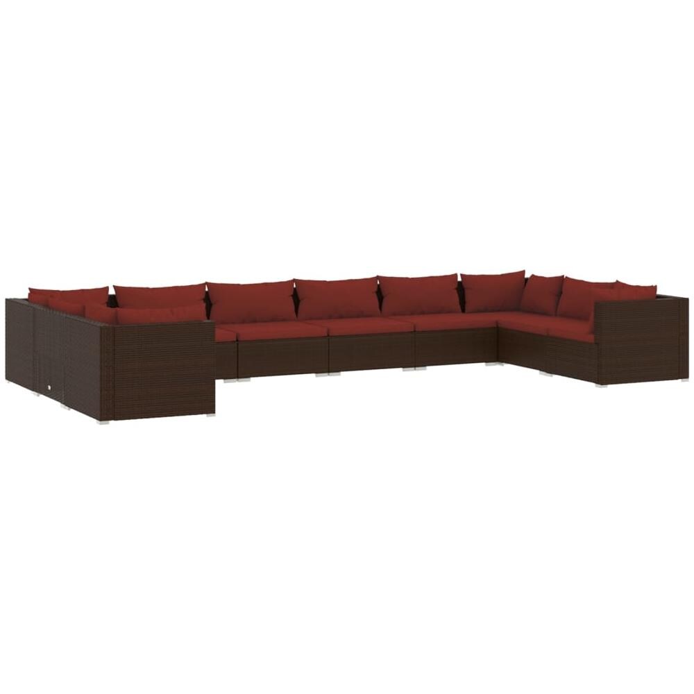 Set Divani Da Giardino 10 Pz Con Cuscini In Polyrattan Marrone - Foto 1