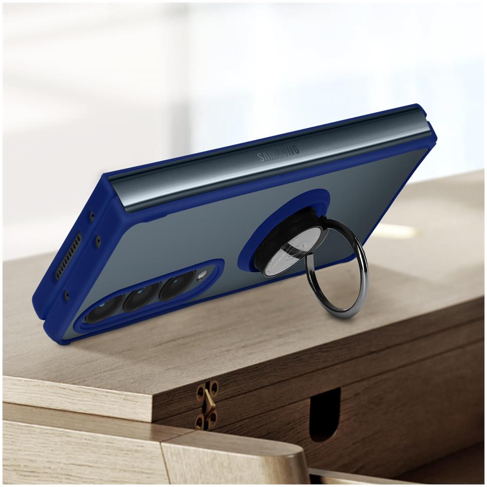 Cover Samsung Galaxy Z Fold4 Bimateria Anello Metallico Supporto Blu - Foto 2