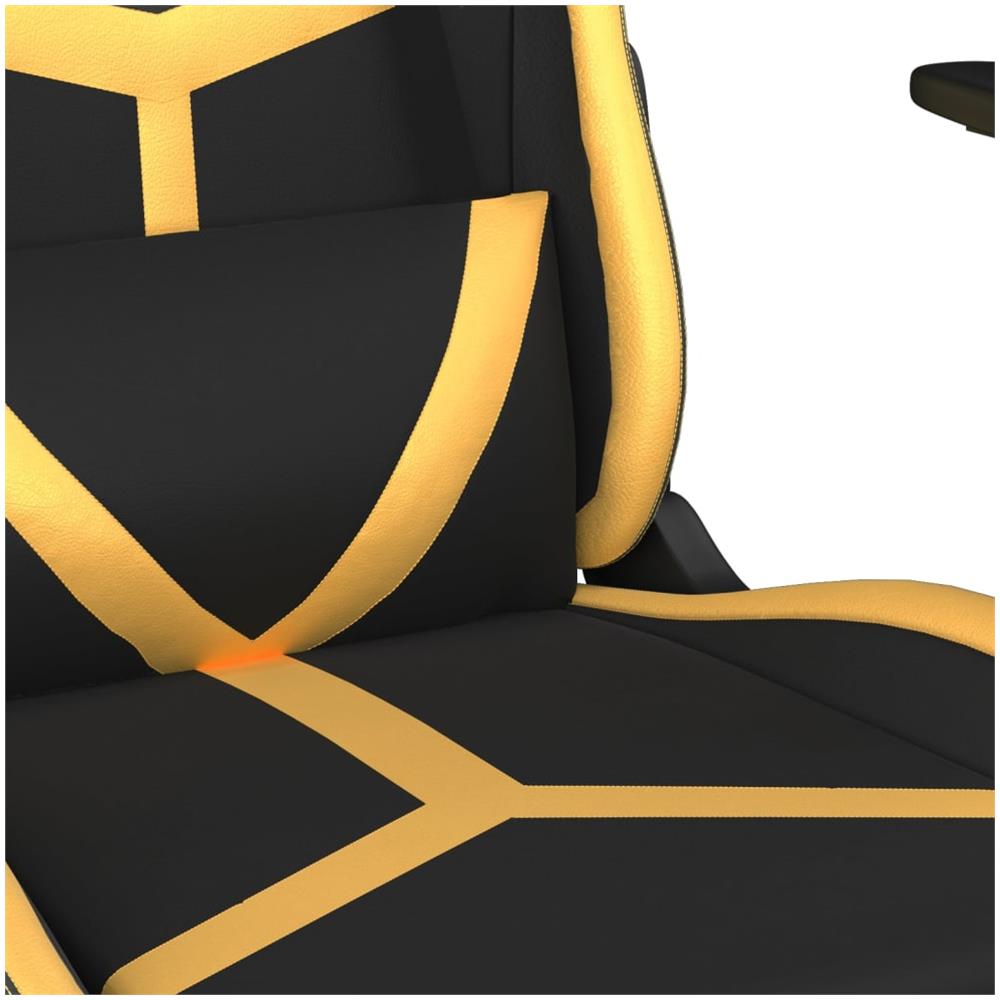 Sedia da Gaming Massaggiante Poggiapiedi Nero e Oro Similpelle - Foto 2
