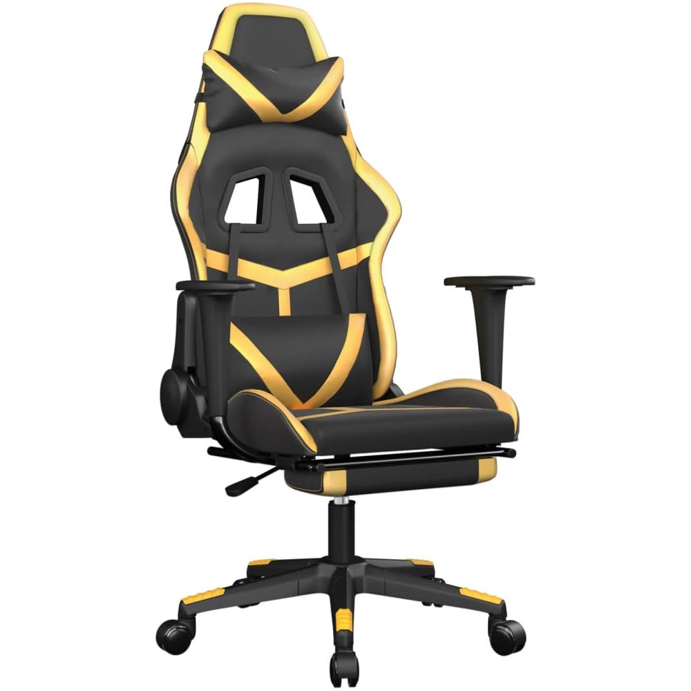 Sedia da Gaming Massaggiante Poggiapiedi Nero e Oro Similpelle - Foto 1