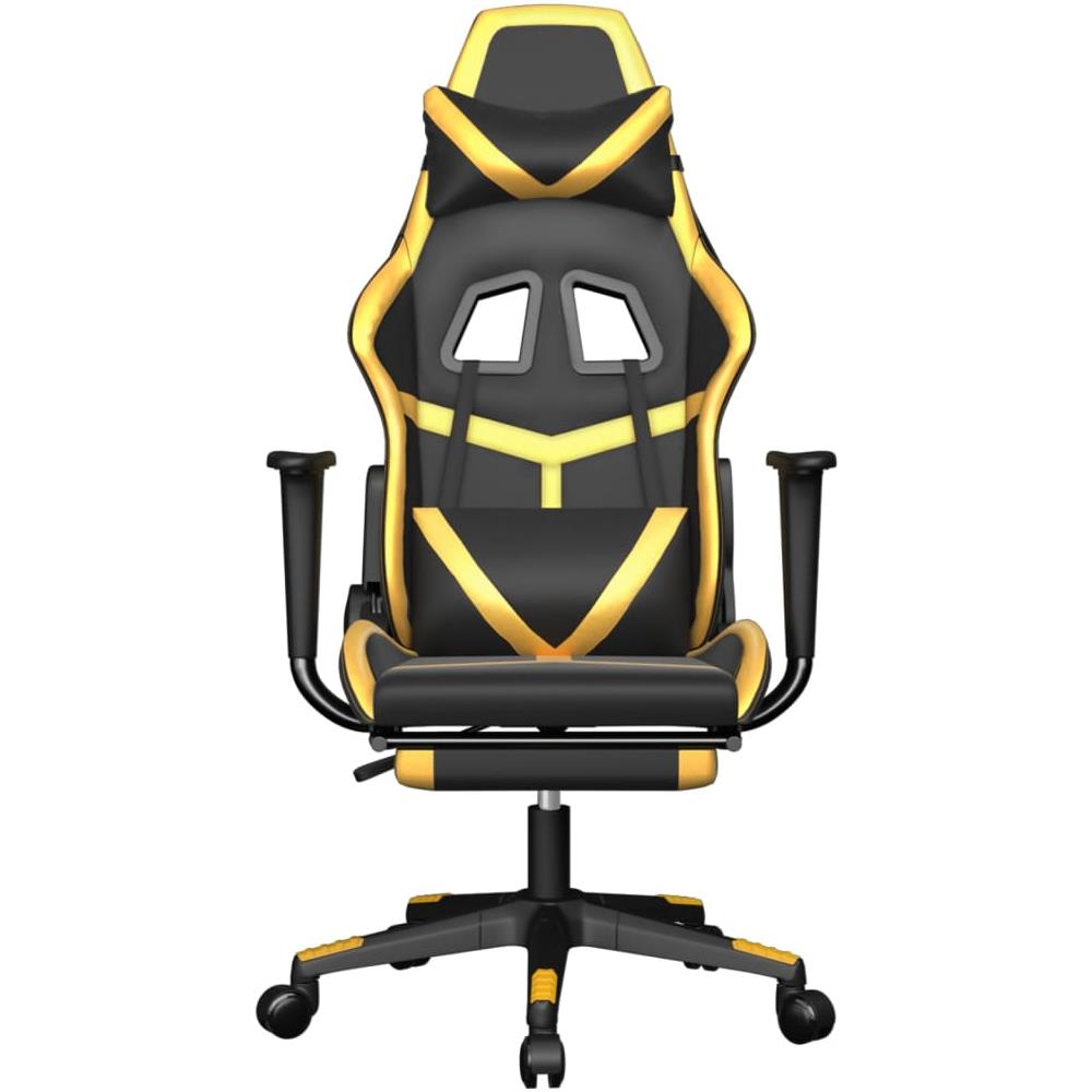 Sedia da Gaming Massaggiante Poggiapiedi Nero e Oro Similpelle - Foto 10