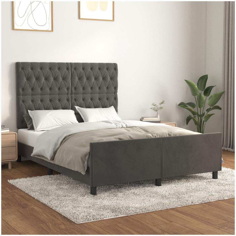 Giroletto Con Testiera Grigio Scuro 140x190 Cm In Velluto - Foto 1