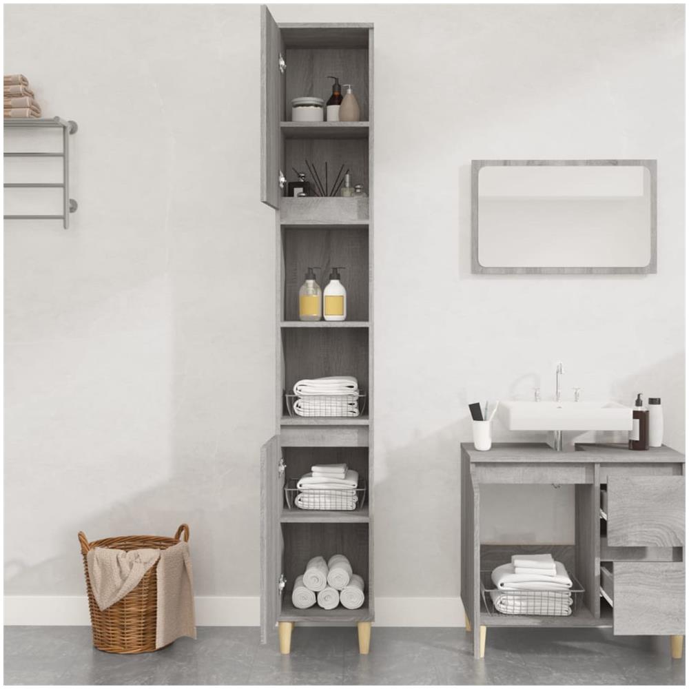 Armadietto Bagno Grigio Sonoma 30x30x190cm In Legno Multistrato - Foto 4
