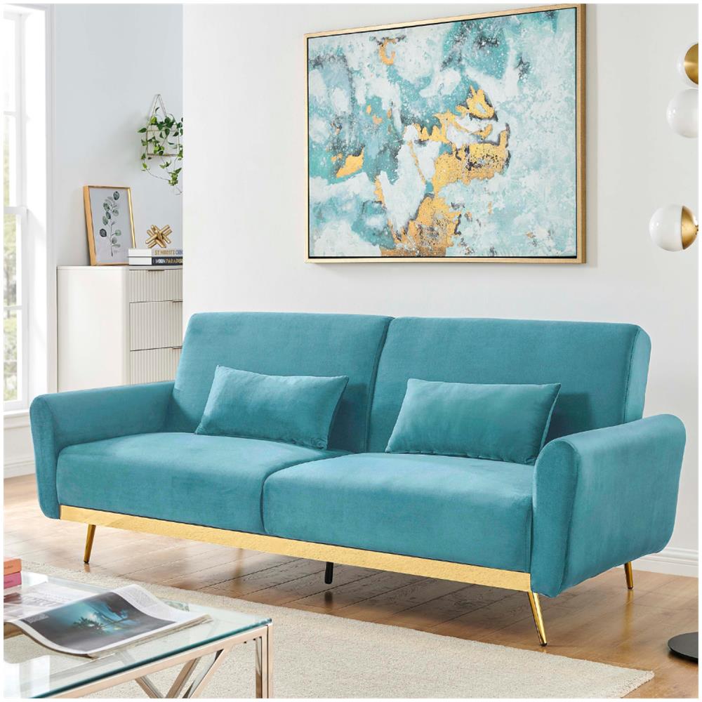 Cyano Divano Letto Trasformabile A 3 Posti In Velluto Blu - Foto 2