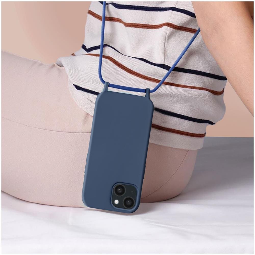 Cover Semirigida Per Iphone 15 Plus Cordino Nylon Intrecciato Serie Corda Blu - Foto 5