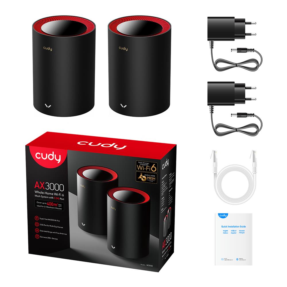 M3000 2-Pack Dual-band (2.4 GHz / 5 GHz) Wi-Fi 6 (802.11ax) Nero, Rosso 1 Interno - Foto 5