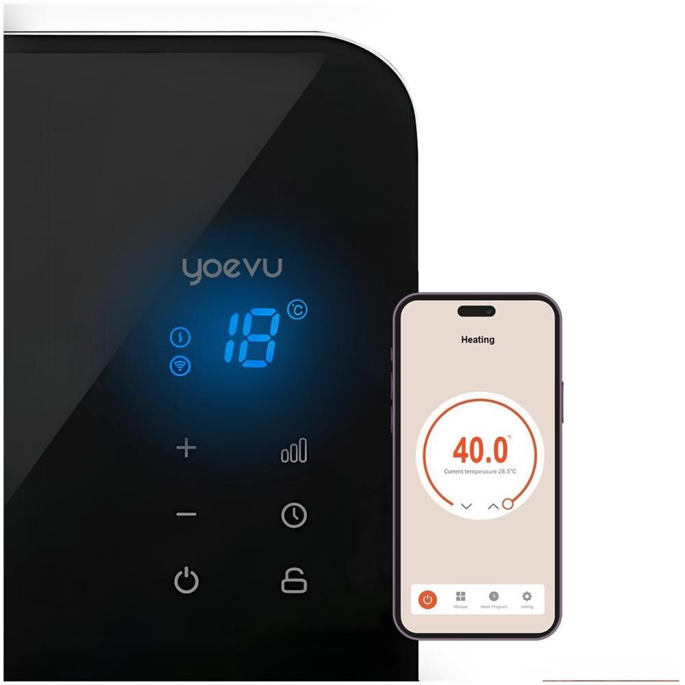 Riscaldatore Elettrico al Quarzo YV-1500GB Adatto per Stanze 15 m² con Wi-Fi Timer IP24 Colore Nero - Foto 2