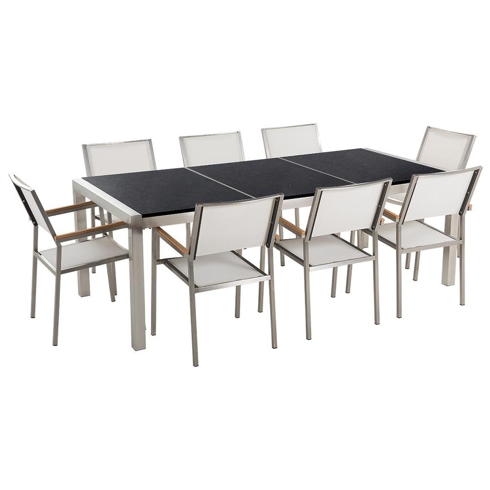 Set Di Tavolo E 8 Sedie Da Giardino In Acciaio, Basalto E Fibra Tessile Bianca - Nero Lucido - 220cm - Grosseto - Foto 1