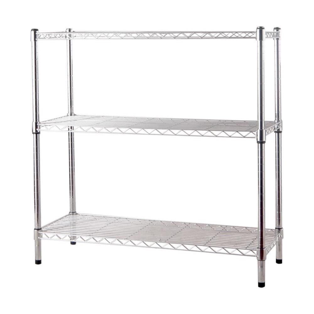 Kit Scaffale In Metallo Acciaio Cromato A 3 Ripiani 90x35x90h Con Piedini - Foto 1