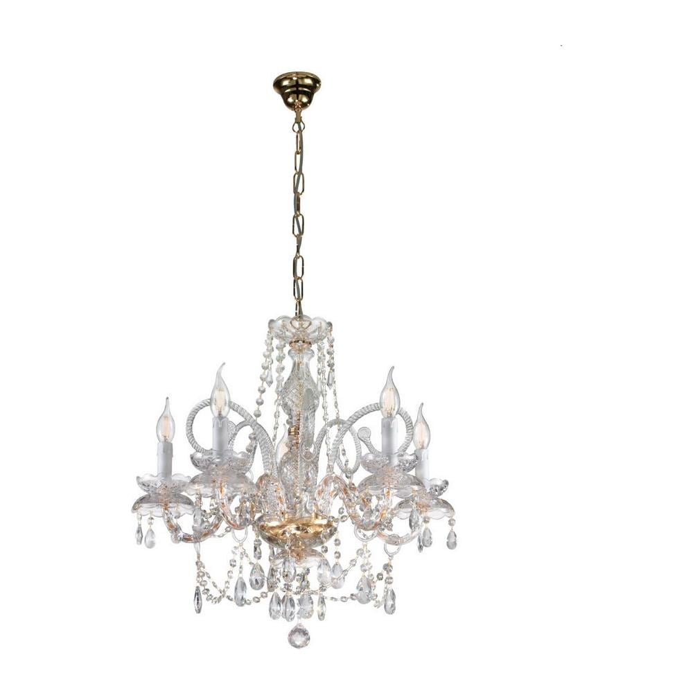 Lampadario Classico A 5 Braccia In Cristallo Di Murano Oro Lucido, 5x Attacco E14 - Foto 1
