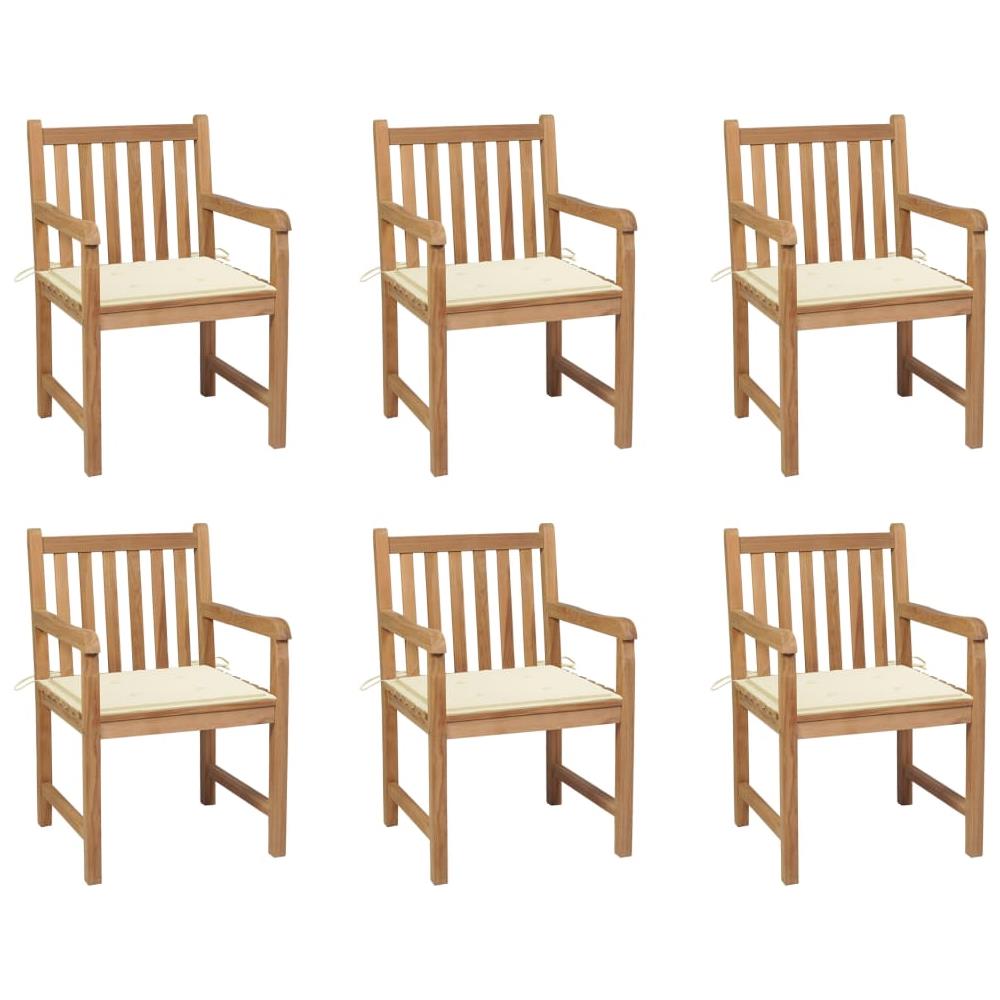 Sedie da Giardino 6 pz con Cuscini Crema Massello di Teak - Foto 1