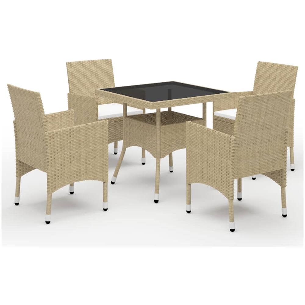 Set da Pranzo da Giardino 5 pz in Polyrattan e Vetro Beige - Foto 1