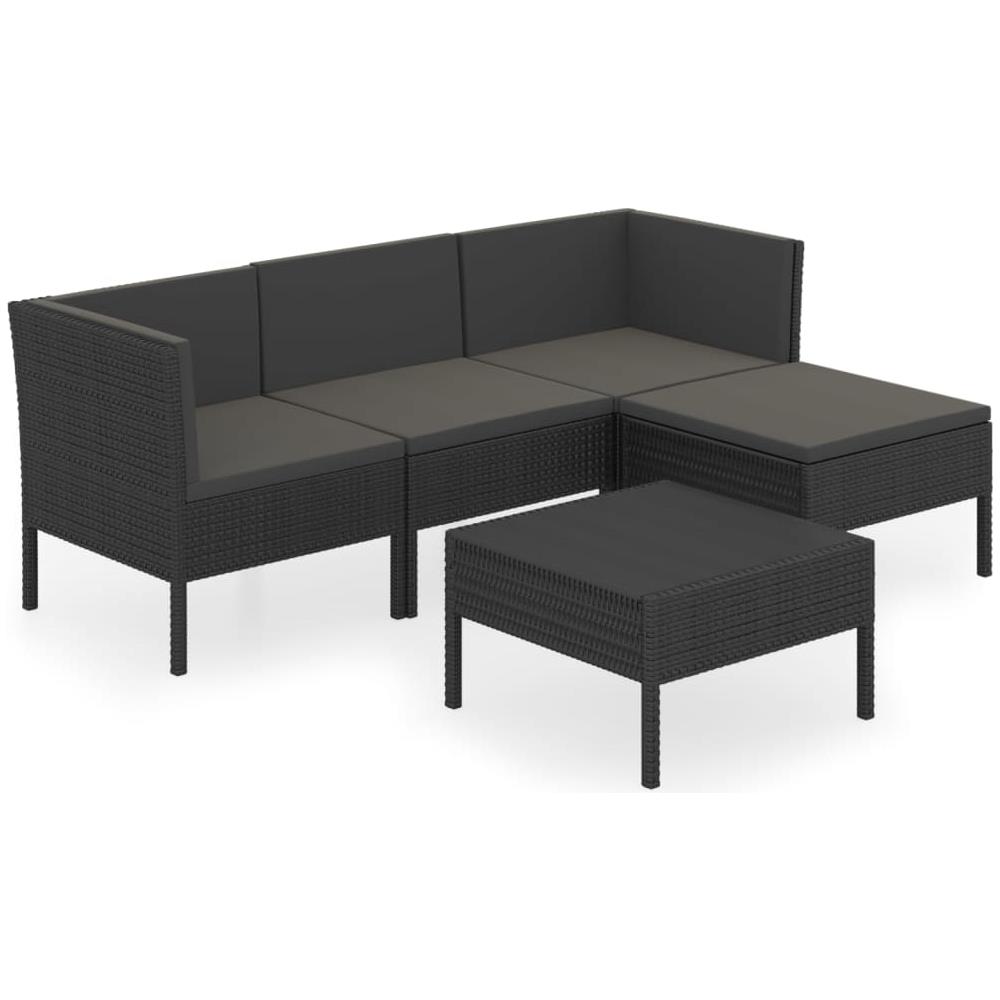 Set Divani Da Giardino 5 Pz Con Cuscini In Polyrattan Nero - Foto 2