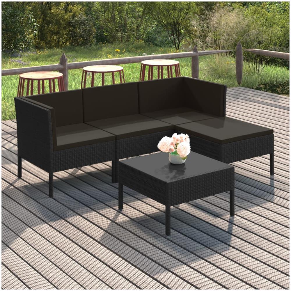 Set Divani Da Giardino 5 Pz Con Cuscini In Polyrattan Nero - Foto 1